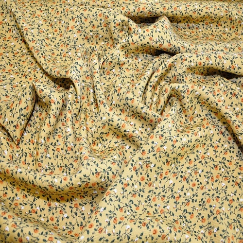 Штапель "Твил" Мелкий цветочек на желтом фоне