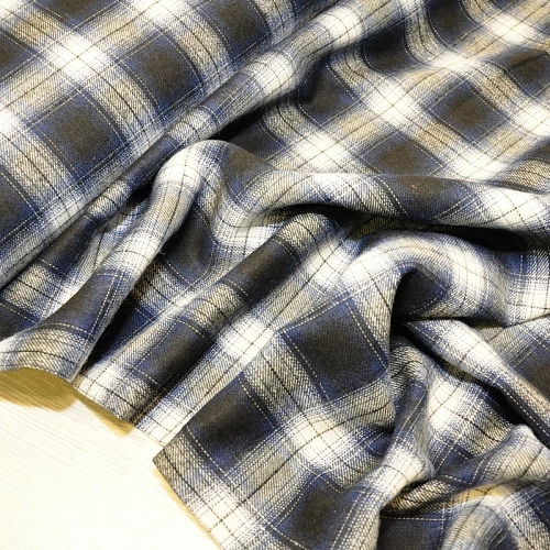 Ткань рубашечная фланель в клетку (синий)