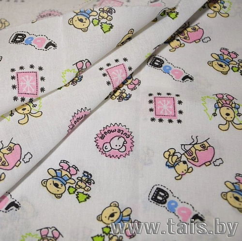 Ткань х/б для постельного белья "Медведи на белом фоне"