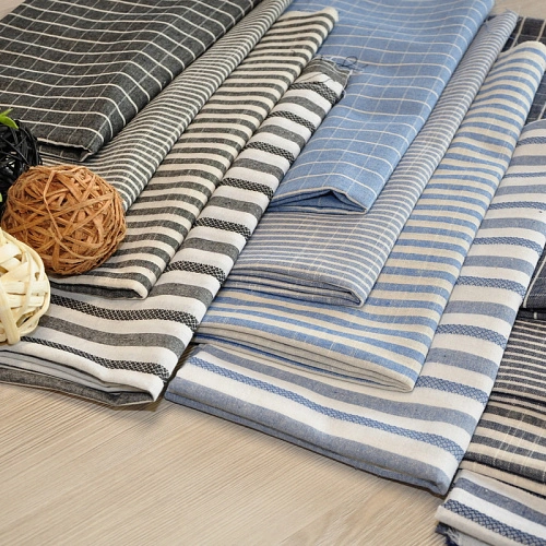 Рубашечны хлопок с фактурой льна (полоска 0,2см синий+белый)