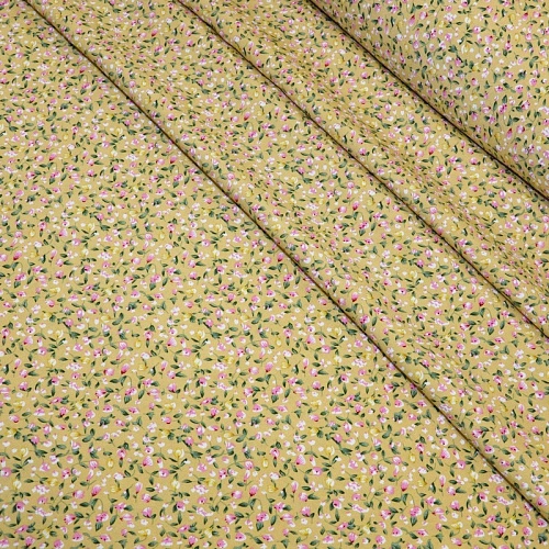 Штапель принт "Мелкий цветочек с веточками на желтом  фоне"