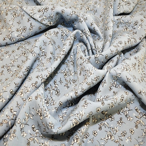 Штапель "Твил" Мелкий цветочек на джинсовом фоне