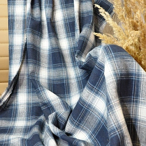 Ткань рубашечная фланель в клетку (синий+индиго)