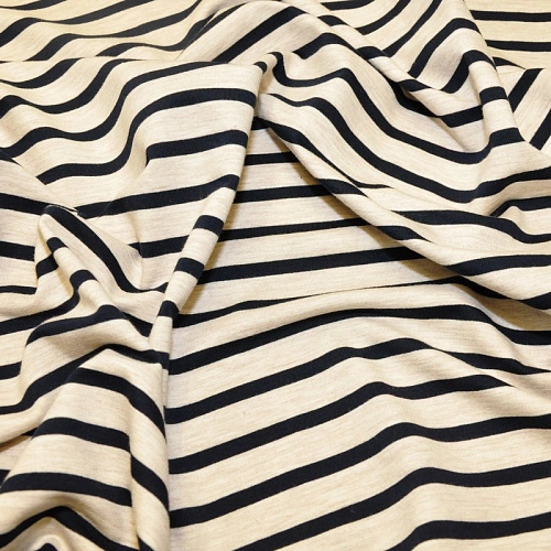 Футер 2-х нитка Полоска (бежевый меланж т.синяя полоска)