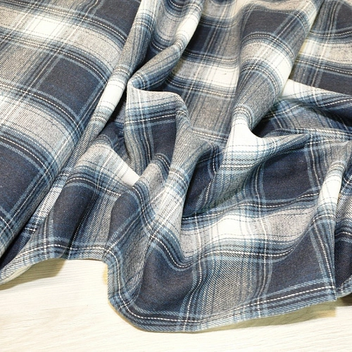 Ткань рубашечная фланель в клетку (синий+индиго)