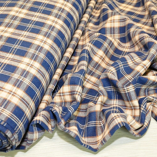 Ткань рубашечная фланель в клетку (синий +бежевый)
