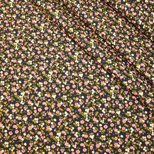 Штапель принт "Мелкий цветочек на синем фоне"