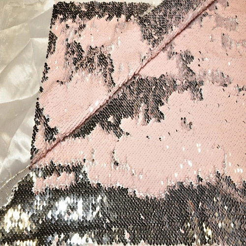 Пайеточная ткань двухцветная чешуя (св. розовый+серебро)