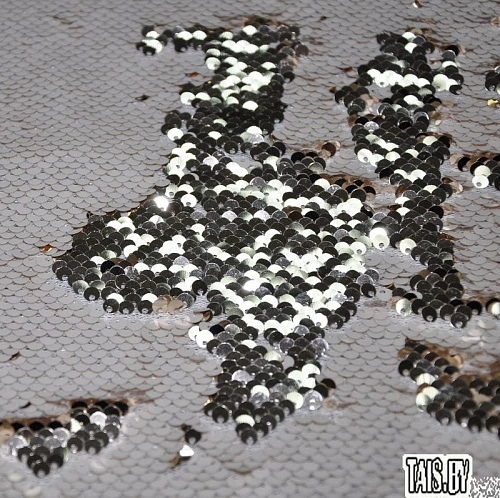 Пайеточная ткань двухцветная чешуя (молочный с золотом)