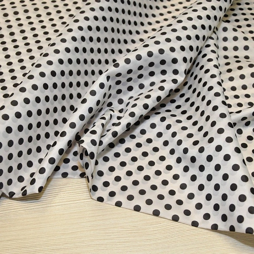 Подкладка нейлон принт черный горох на белом фоне