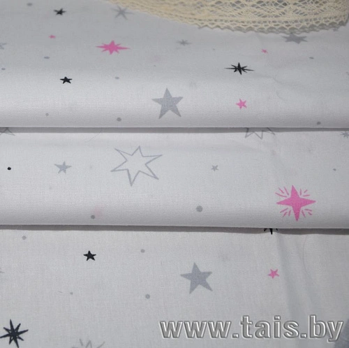 Ткань х/б плательная (звезды розовые)