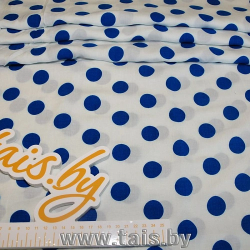 Штапель принт "Васильковый горох на белом фоне"