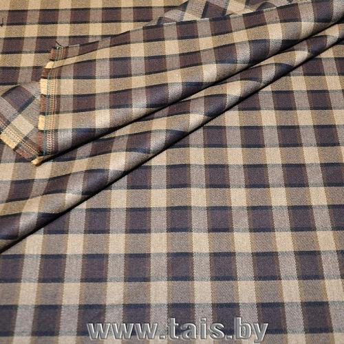 Костюмная ткань "Клетка " (светло-коричневый)