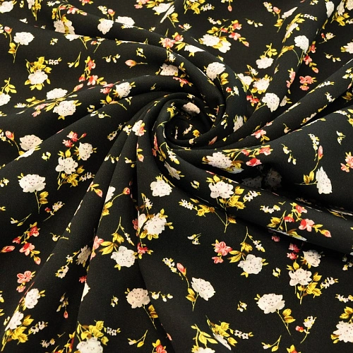Штапель плотный "Цветочки на черном фоне"
