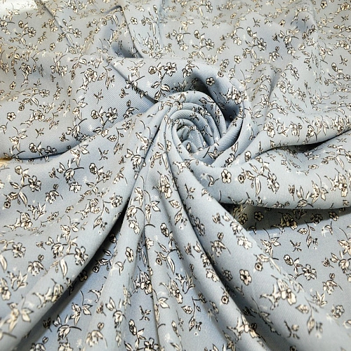 Штапель "Твил" Мелкий цветочек на джинсовом фоне