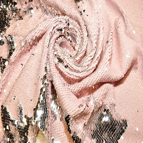 Пайеточная ткань двухцветная чешуя (св. розовый+серебро)
