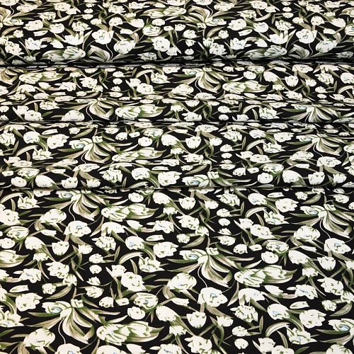 Штапель "Твил" Тюльпаны на черном фоне