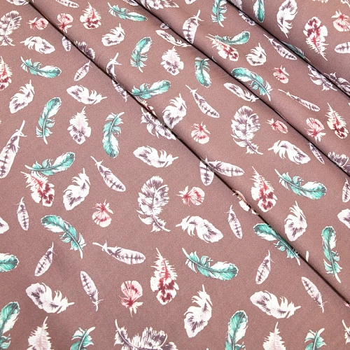 Штапель "Твил" "Перья на пыльно фиолетовом фоне"