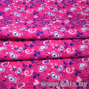 Кулирная гладь набивная "Сердечки фон фуксия"