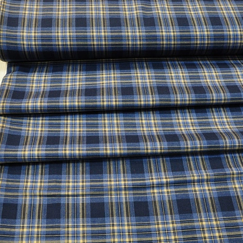 Костюмная ткань Полушерсть клетка (индиго 2)