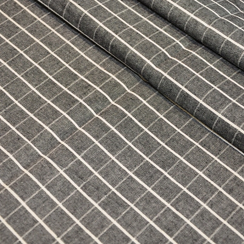 Рубашечны хлопок с фактурой льна (клетка серый)