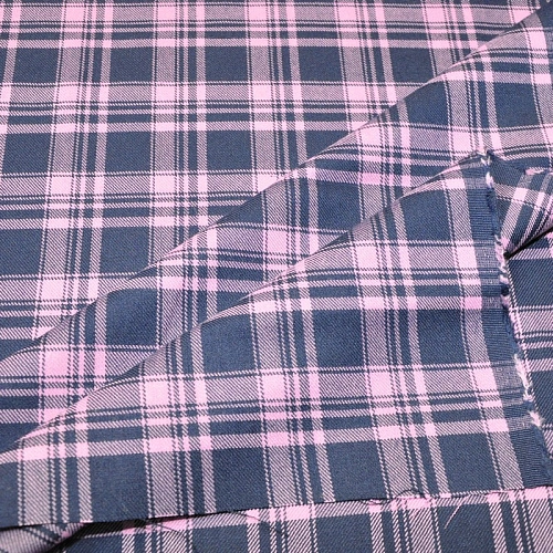 Костюмная ткань Полушерсть клетка (синий+розовый)