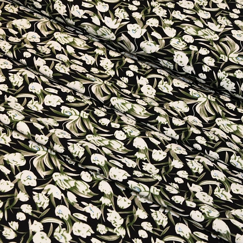 Штапель "Твил" Тюльпаны на черном фоне