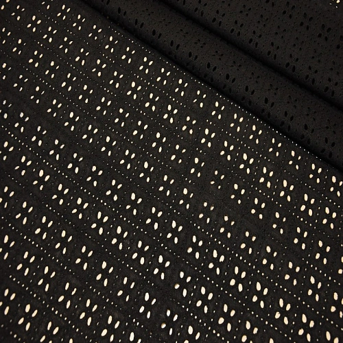 Батист вышитый, прошва квадратики (черный)