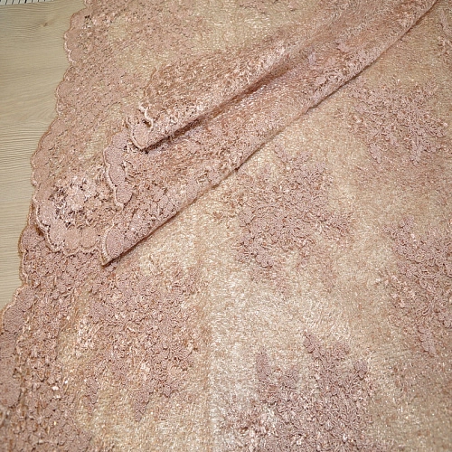 Вышивка на сетке с пайетками "Скарлет" (бежевый)