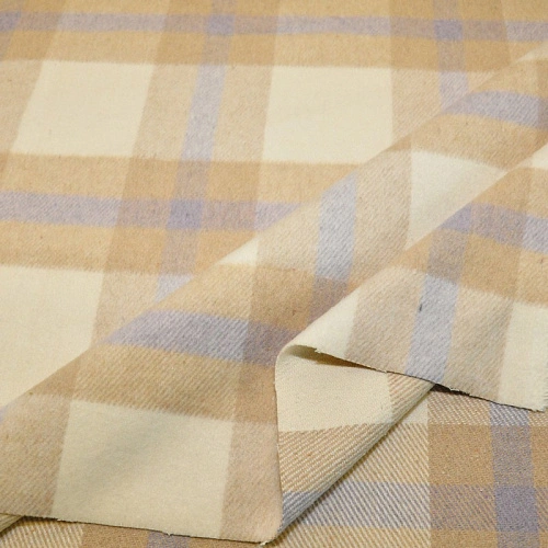 Пальтовая ткань Клетка  (молочный +беж+ лаванда)