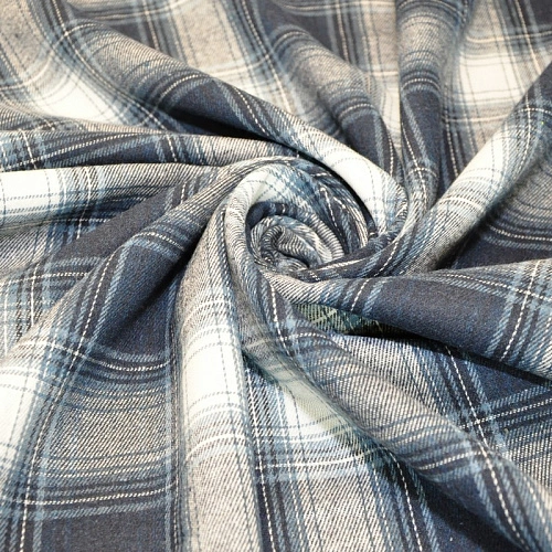 Ткань рубашечная фланель в клетку (синий+индиго)