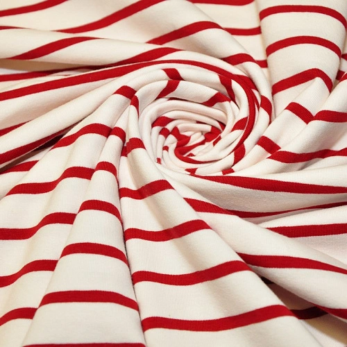 Кулирная гладь "Тельняшка" "2см-0,5см белый +вишня"