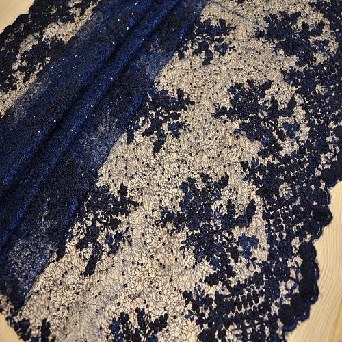 Вышивка на сетке с пайетками "Скарлет" (синий)