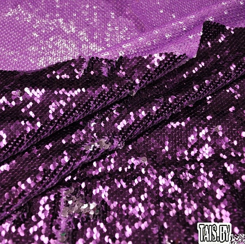Пайеточная ткань двухцветная чешуя (сиреневый с серебром)