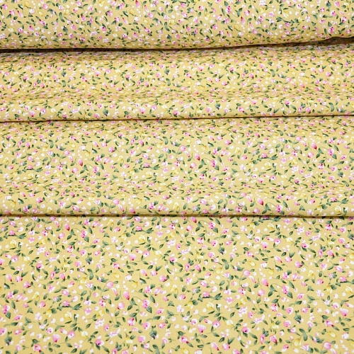 Штапель принт "Мелкий цветочек с веточками на желтом  фоне"