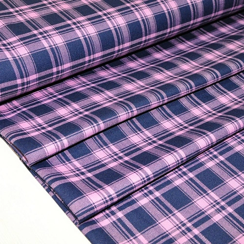 Костюмная ткань Полушерсть клетка (синий+розовый)