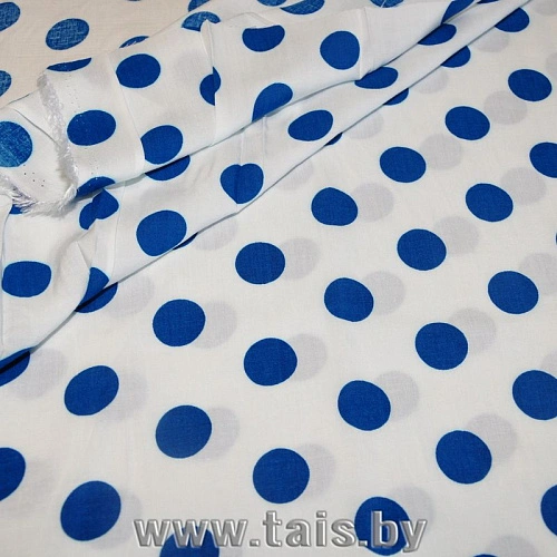 Штапель принт "Васильковый горох на белом фоне"