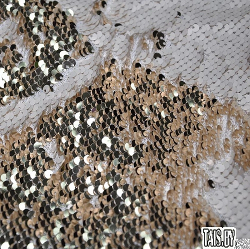 Пайеточная ткань двухцветная чешуя (молочный с золотом)