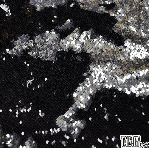 Пайеточная ткань двухцветная чешуя (черный с серебром)