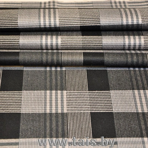 Костюмная ткань "Клетка " (черно-белый мадрас)
