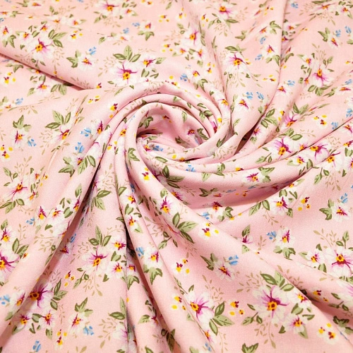 Штапель принт 23 цветочки на розовом фоне