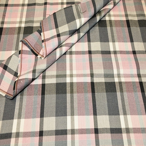 Костюмная ткань "Клетка  " (розовый серый)