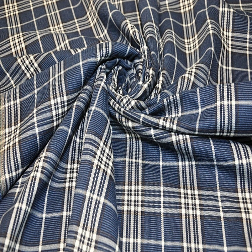 Костюмная ткань "Клетка " (синий + белый)