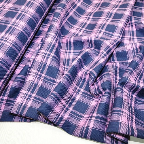 Костюмная ткань Полушерсть клетка (синий+розовый)