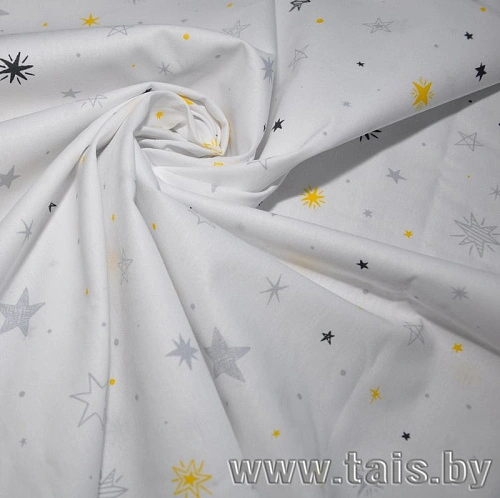 Ткань х/б плательная (звезды желтые)