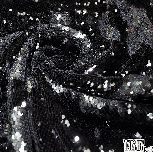 Пайеточная ткань двухцветная чешуя (черный с серебром)