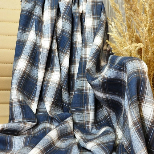 Ткань рубашечная фланель в клетку (синий+коричневый)