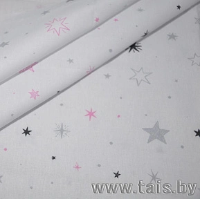 Ткань х/б плательная (звезды розовые)