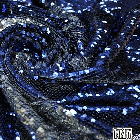 Пайеточная ткань двухцветная чешуя (синий с серебром)