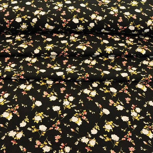 Штапель плотный "Цветочки на черном фоне"